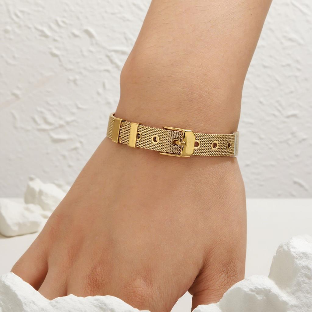Exquisite Mesh Strap Polished Buckle Adjustable Strap K Jewelry Bracelet