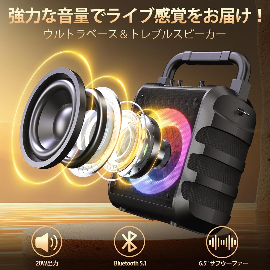 JYX Karaoke Set, Home Speaker Set with Loudspeaker, Two Wireless Microphones, Bluetooth 5.1, Compact PA Set, Portable Karaoke Machine, SD Card, USB