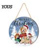 Rustic Christmas Wall Art Hanging Sign, Round Wooden Welcome Cute Dog Gingerbread Retro Holiday Wood Plaque Man Sign for Front Door Porch Decor