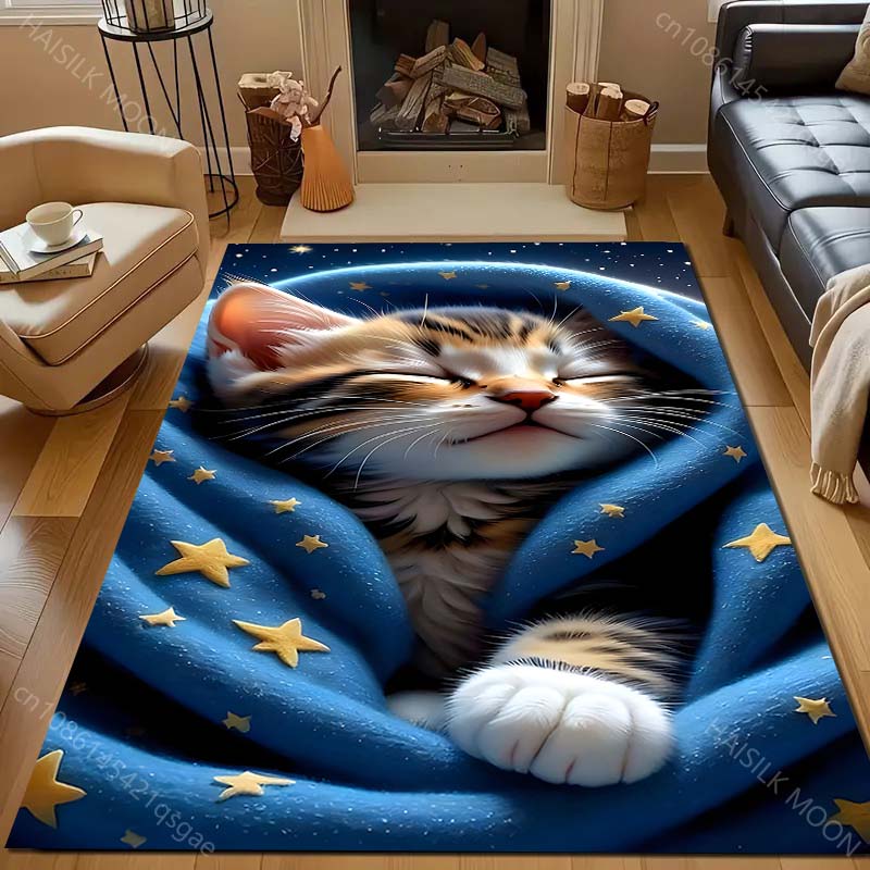 

Multi Size Blue Blanket Cat Print Carpet for Bedroom Living Room Bedside Sofa Floor Mat Modern Home Decor play Area Rug 40x60cm (16x24in)