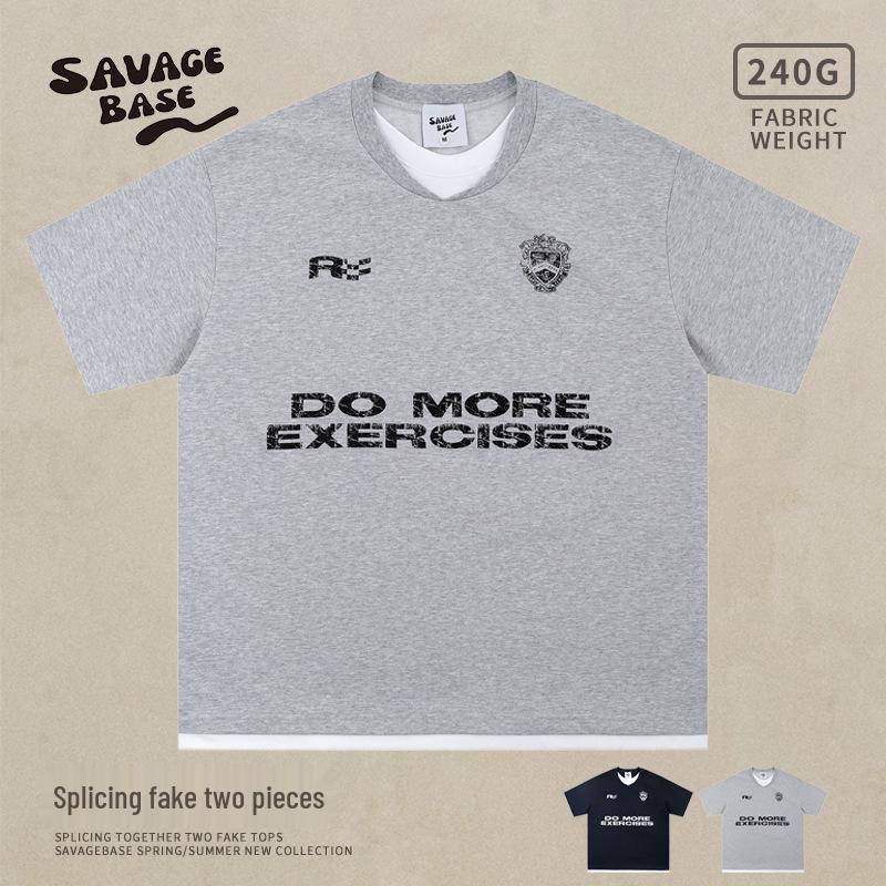 

2025 Лето Унисекс Американский Уличный Стиль Принт Буквами Пэчворк Футболка с Круглым Вырезом M