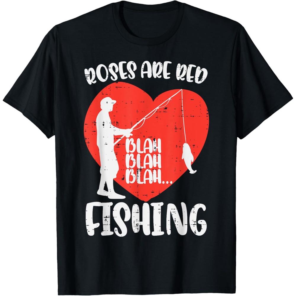 Valentines Day Fishing Roses Are Red Blah Funny Dad Men Boys Cotton Men T Shirt XL чёрный