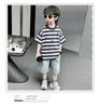 Boys' Summer Striped Short Sleeved Denim Shorts Two-piece Set, Children's Handsome and Versatile Casual Set, Thin