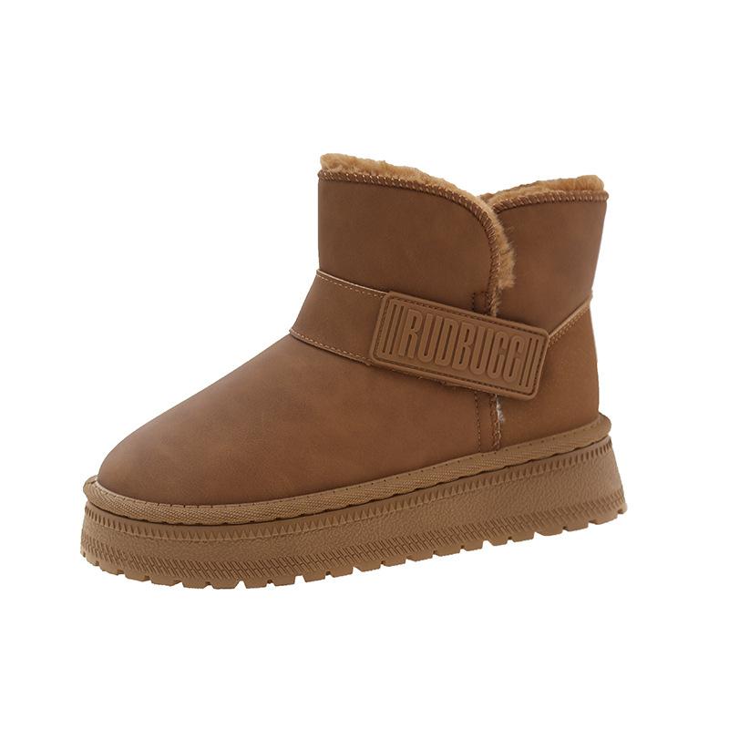 Thick-soled Snow Boots Women's 2025 New Winter Velvet Bread Shoes Leather Surface Waterproof Heightening Warm Northeast Cotton Shoes