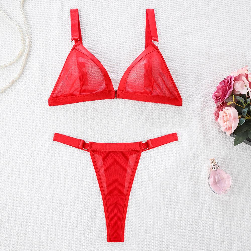 Black mesh splicing buckle-free erotic underwear set, female European and American sexy perspective light pajama set