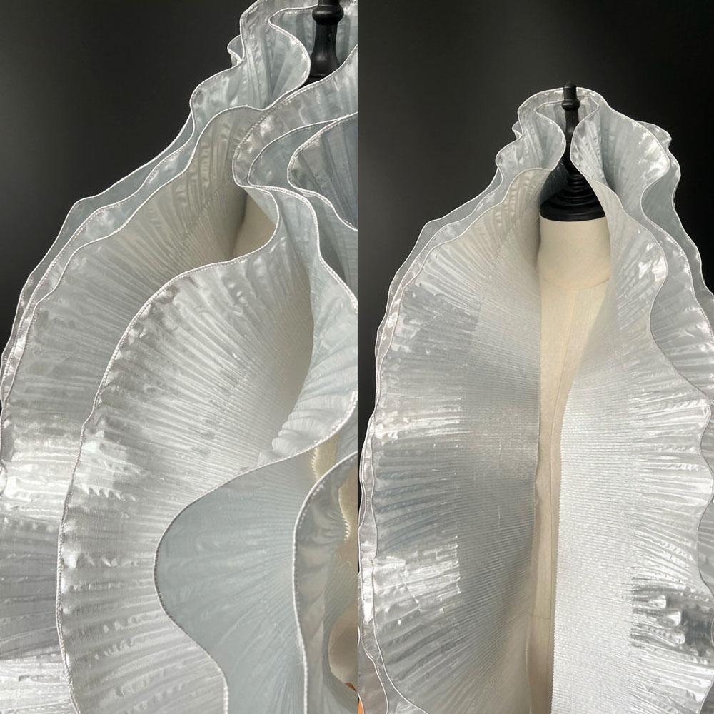 Metallic Lustrous Big Wave Lace Fabric Sewing for Bridal Ruffle Dress DIY Couture Wedding Clothes Decor Home Textile Accessories