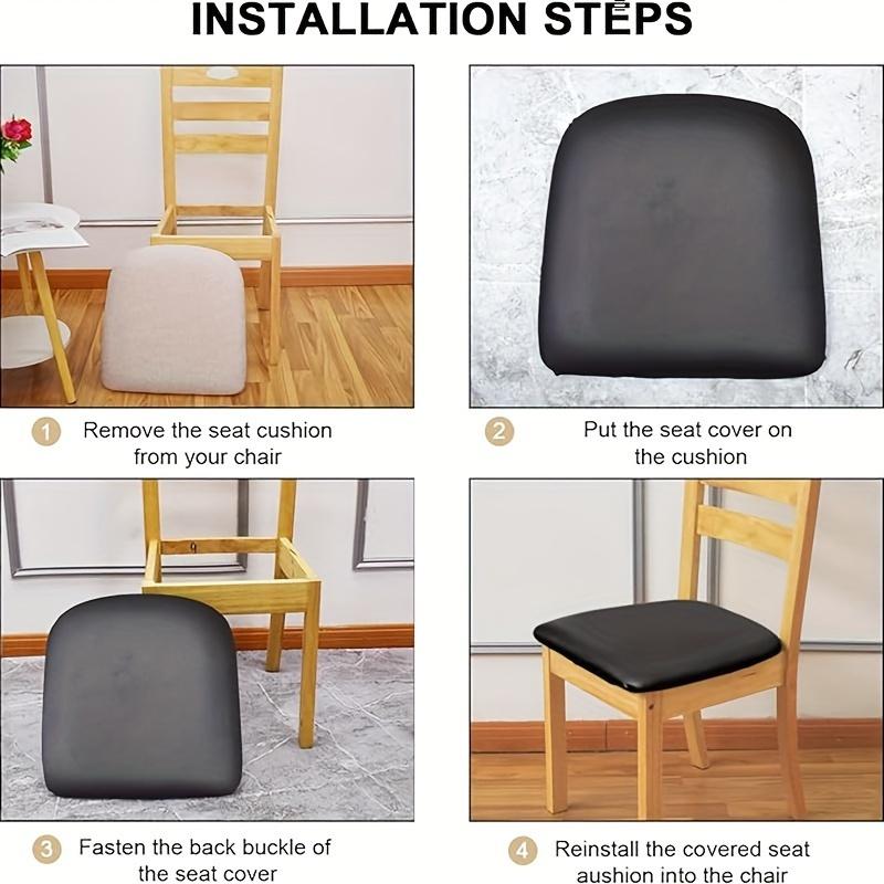 2Pcs Waterproof Pu Leather Seat Covers For Dining Chairs Stretchable Dining Room Chair Seat Covers Kitchen Chair Seat Cover