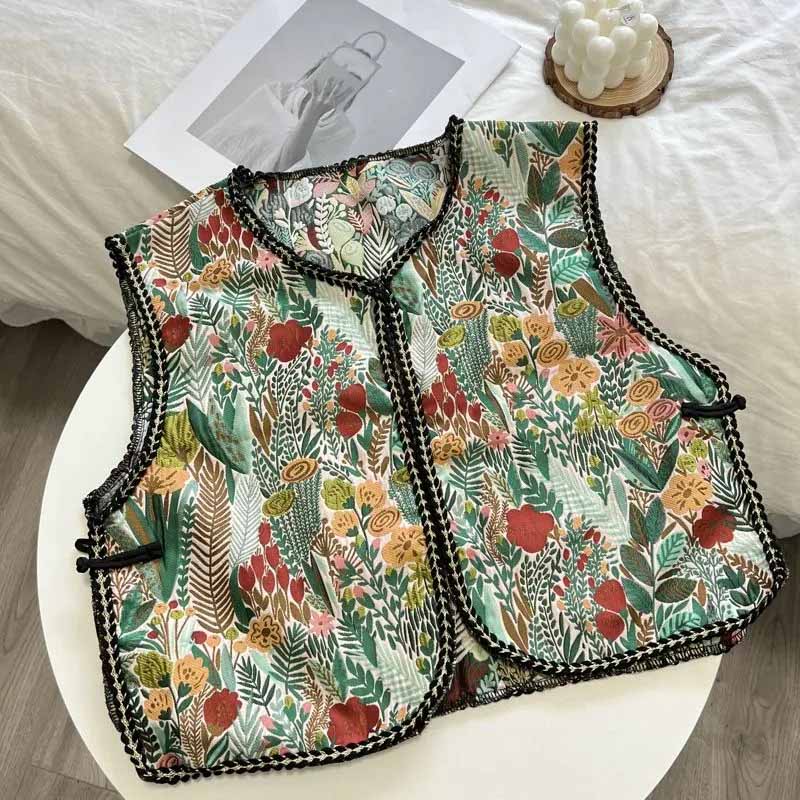 Vest for Women Cotton Sleeveless Tops Printed Vest Oversize Casual Sleeveless Coat Buttons Camisole Vest