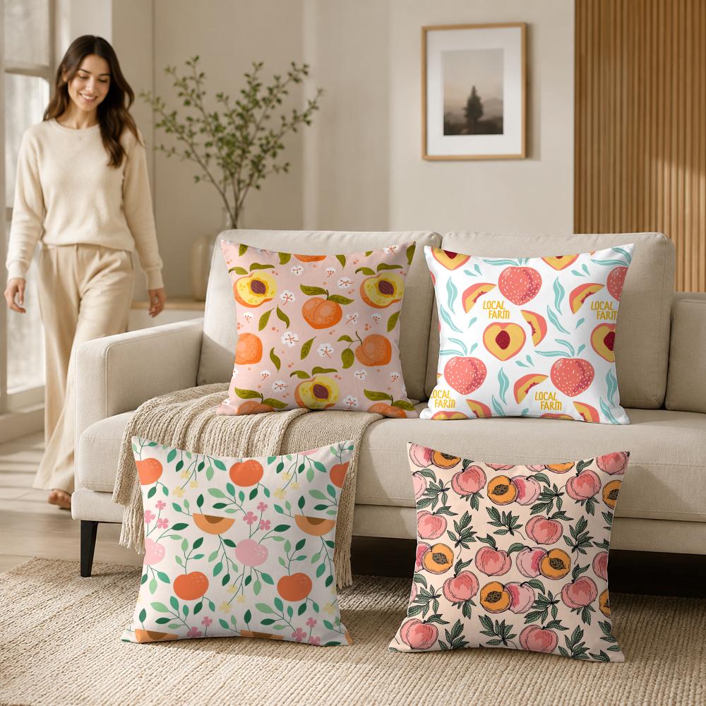 Soft Peach Pattern Cushion Cover Silky Short Plush Invisible Zipper Dustproof Sofa Pillow Case For Home Decor