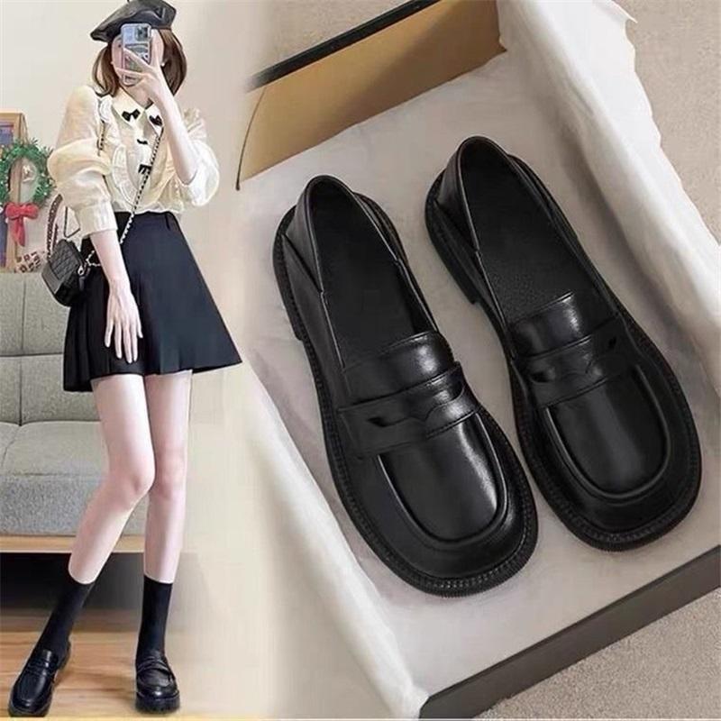 Womens Soft Leather Loafers Comfortable Cushioned Sole Flats 35 чёрный