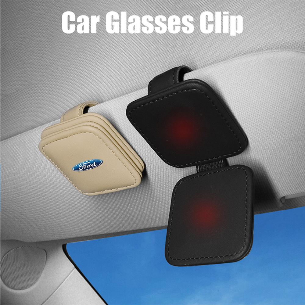 ENNG2 1PCS Car Glasses Clip Sun Visor Logo Accessories for Ford STRACING Focus Fiesta Mondeo Fusion Shelby Edge Kuga Ecosport Mustang