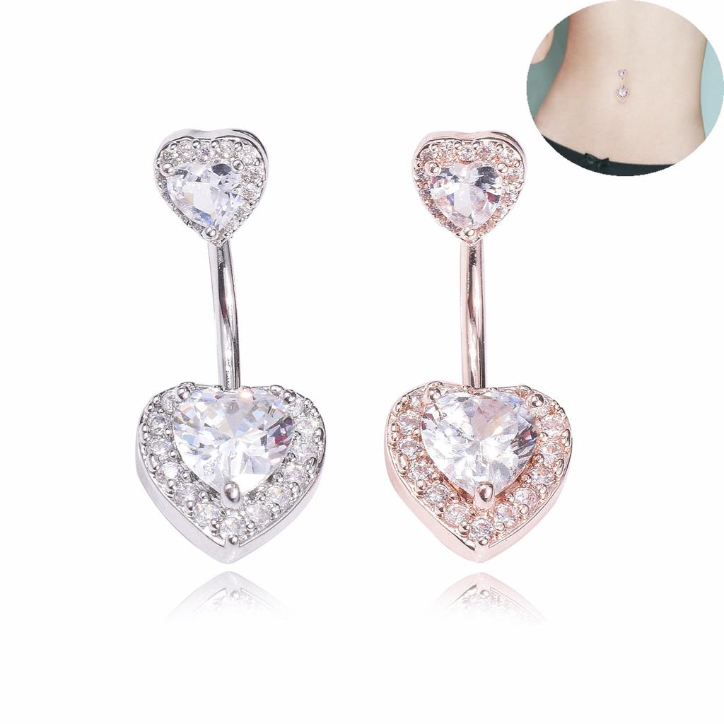 AAA Zircon Double Heart Belly Button Ring