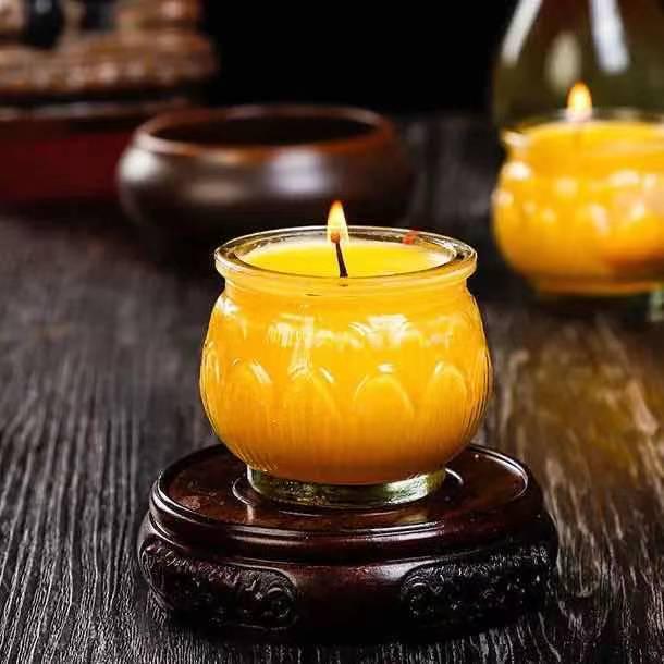 Crystal Oil Lamp Holder - 24-Hour Smokeless Eternal Butter Lamp for Buddha s Altar Candle Offering