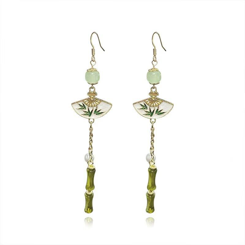 Design New Chinese Style Folding Fan Earrings, Ancient Hanfu Cheongsam Bamboo Earrings Earrings Women