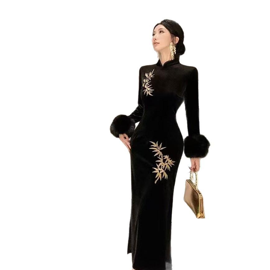 Elegant Retro Chinese Qipao Dress - Gentle, Slim Fit (Autumn/Winter 2025)
