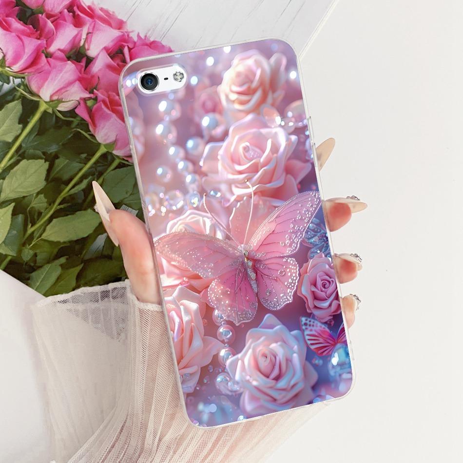 For iPhone 5 5s SE (2016) 4 4s Cute Flower Butterfly Cat Painted Case For iPhone5 iPhone4 Soft Silicone TPU Phone Cases