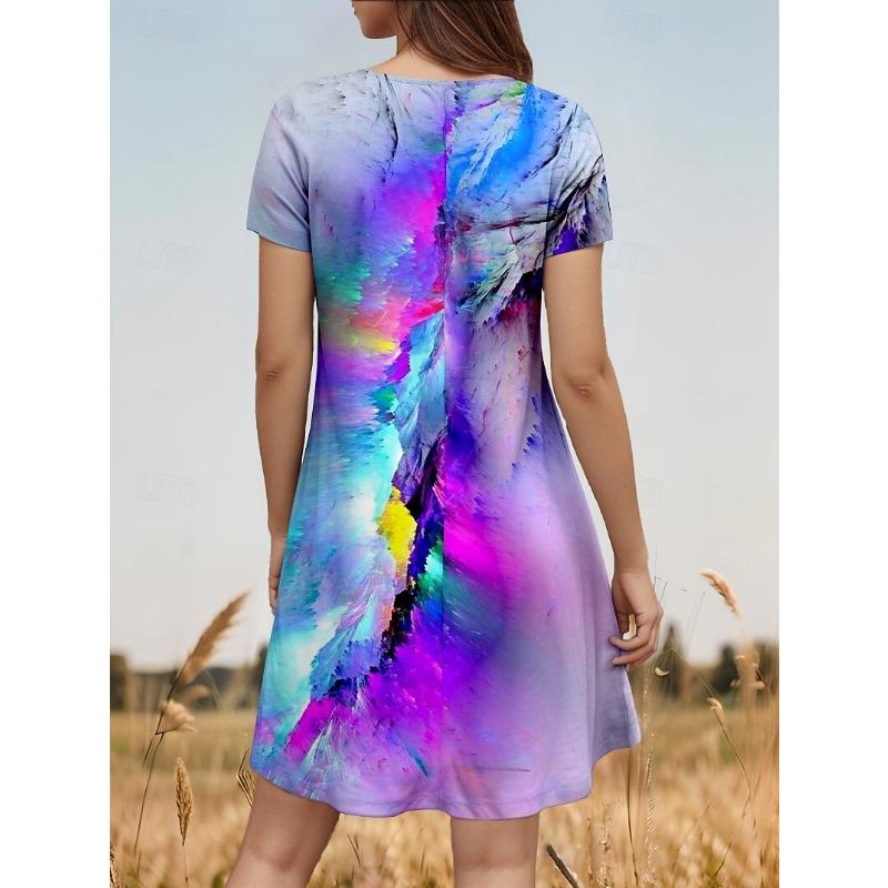 Women's Mini Dress T Shirt Dress Tee Dress A Line Dress Summer Dress Vacation Casual Daily Regular Fit Ombre Graphic Short Sleeve