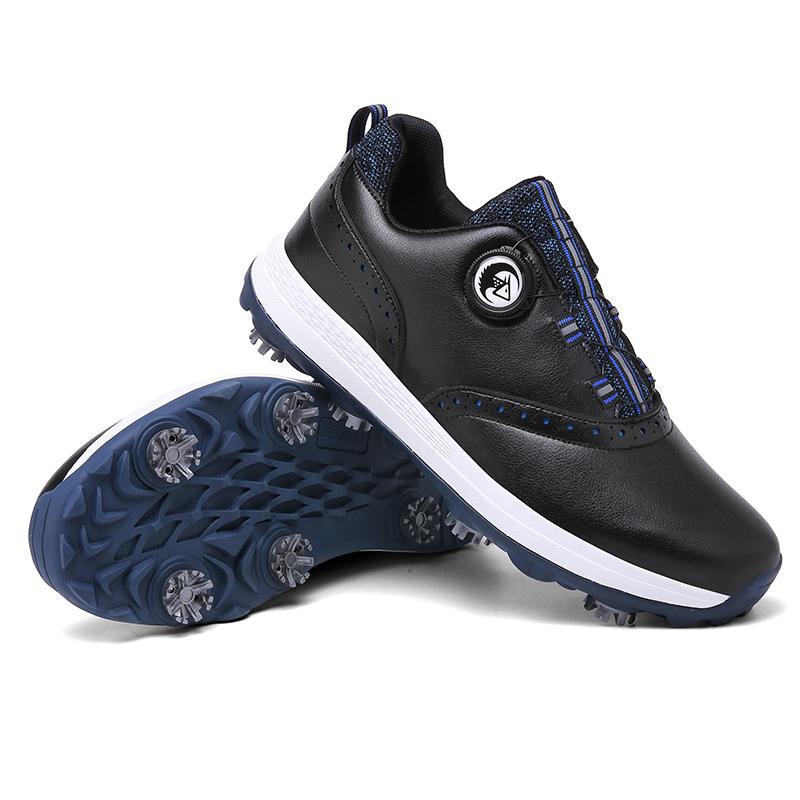 Herrars Golfskor Inomhus Golf Träningsskor Andningsbara Läder Golf Sneakers Halkfria Golfspikar Skor Snörning Reseskor
