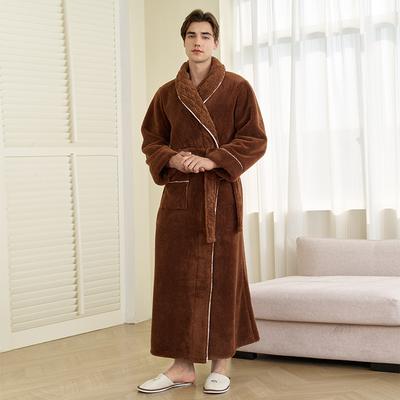 Men's Shawl Collar Robes Full Length Spa Bathrobes Soft House Sleepwear Coat with Pockets Winter Warm Plush Fleece Robe Hooded Fluffy Robes for Men