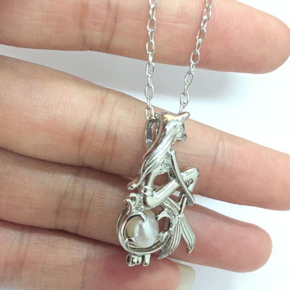 BLUELANS NECKLACE Wonderful Bead Locket Pendant Sitting Mermaid Necklace Love Shape Cage Jewelry Women Present