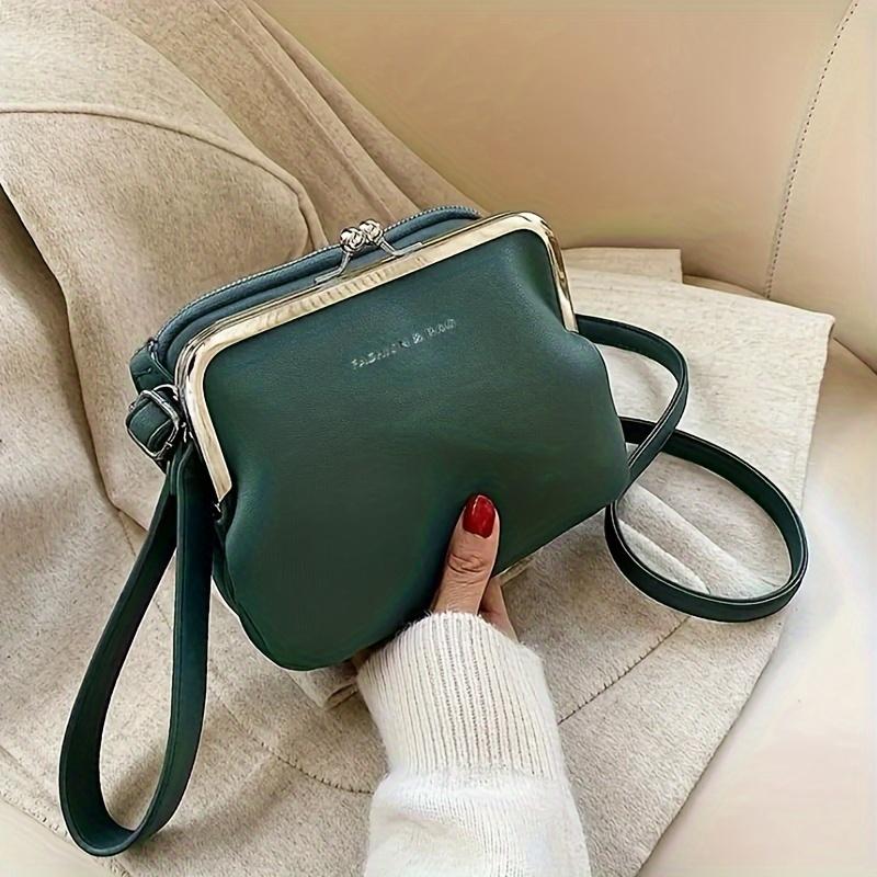 Schicke Umhängetasche im Vintage-Stil für Damen Vielseitige Schultertasche/Clutch-Kombination Abnehmbarer Riemen Reißverschluss Einfarbig Kunstleder