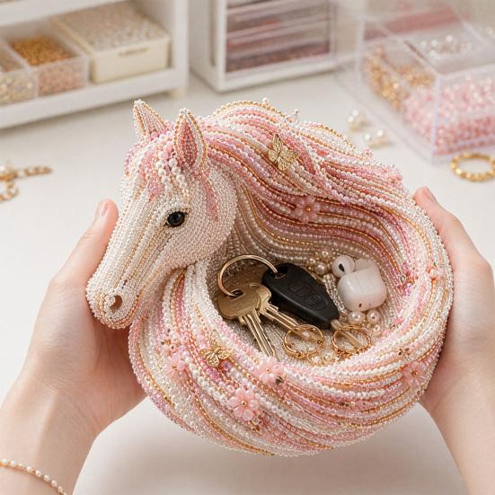Beaded Horse Kit, DIY 3D Beaded Animal Tray Craft Kit with Colorful Horse Beads, Jewelry Organizer for Keys Coins Storage And Decorative Home Accent