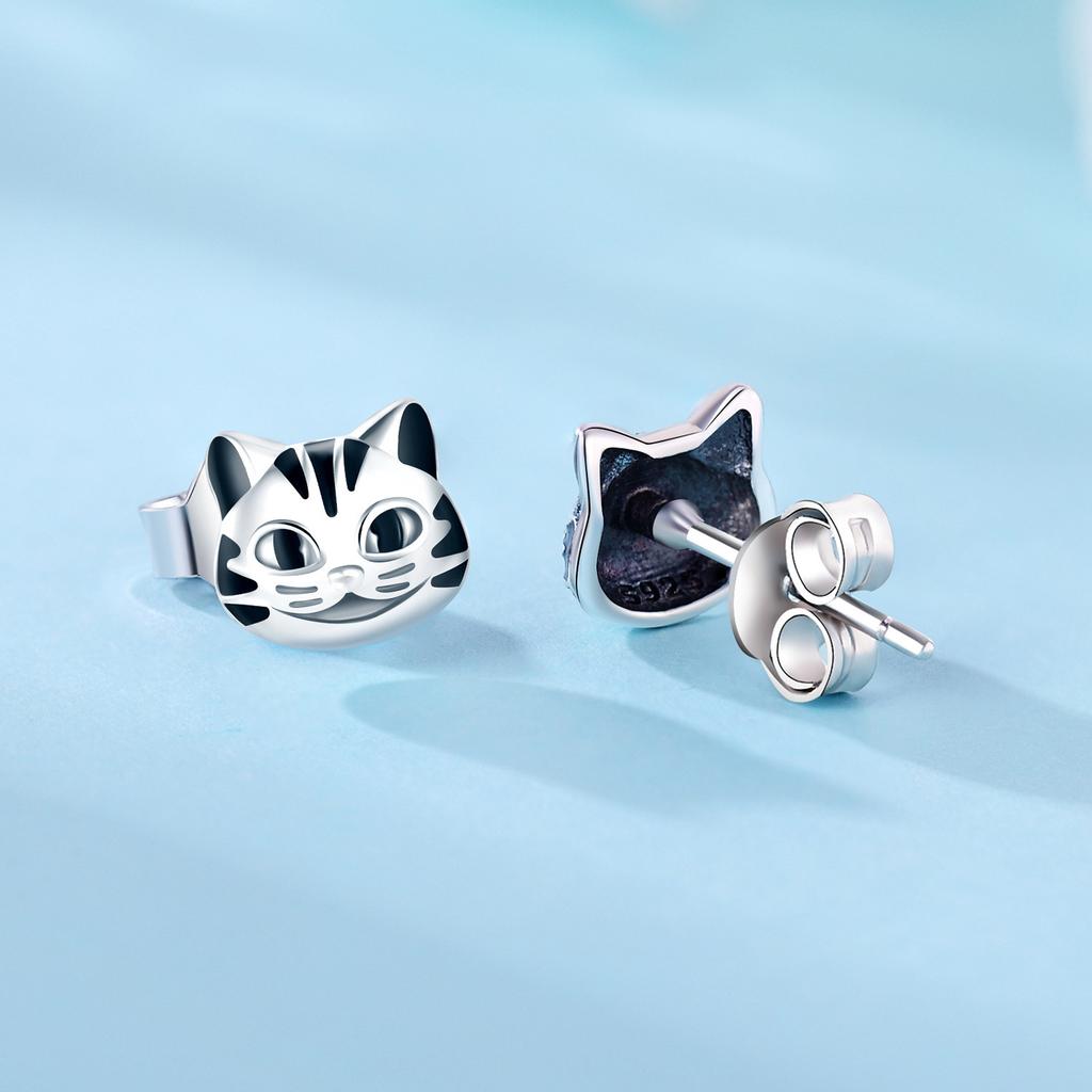 Stud Earrings 9 + Silver Asymmetric Earrings Niche High-End Jewelry Cat Cartoon Earrings Accessories