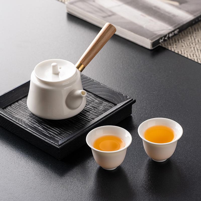 The Whole Set of Suet Jade White Porcelain Side Pot Set, a Full Set of Kung Fu Tea Set, Home Office Business Tea Set Gifts