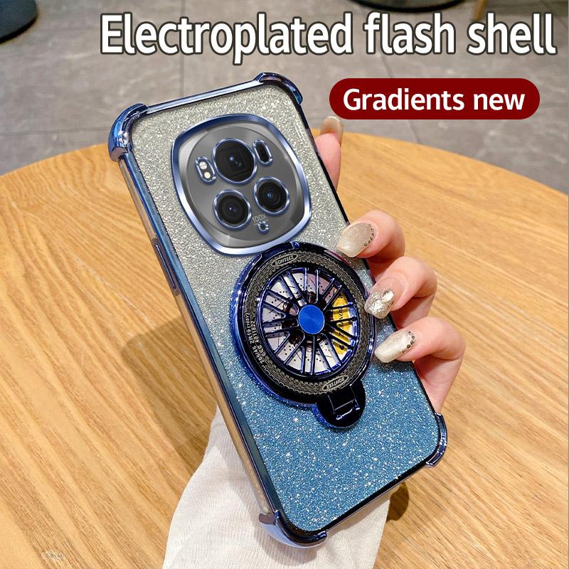 Glitter Shockproof Gradient Plating Gyro Phone Holder Case For Huawei Honor Magic 6 5 Pro Silicone Cover