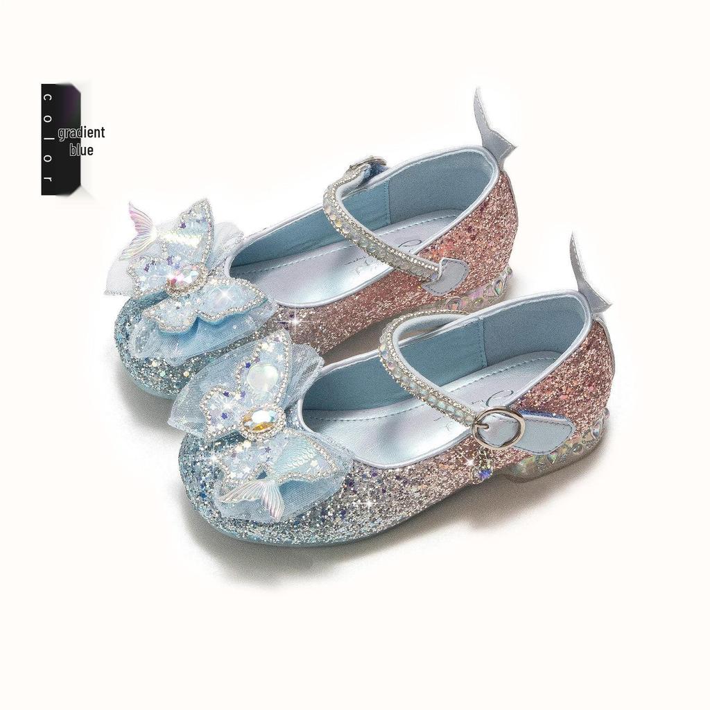 2026 New Spring Little Girls' Crystal Princess Leather High Heels
