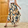 Vintage Floral Print Skirts Women Summer High Waist A-Line Pleated Elastic Long Skirts Casual Holiday Beach Skirt