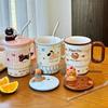 Cute Straw Cup for Drinking Water for Household Ceramic Mug with Lid Water Cup for Girls with High Appearance Office Coffee Cup