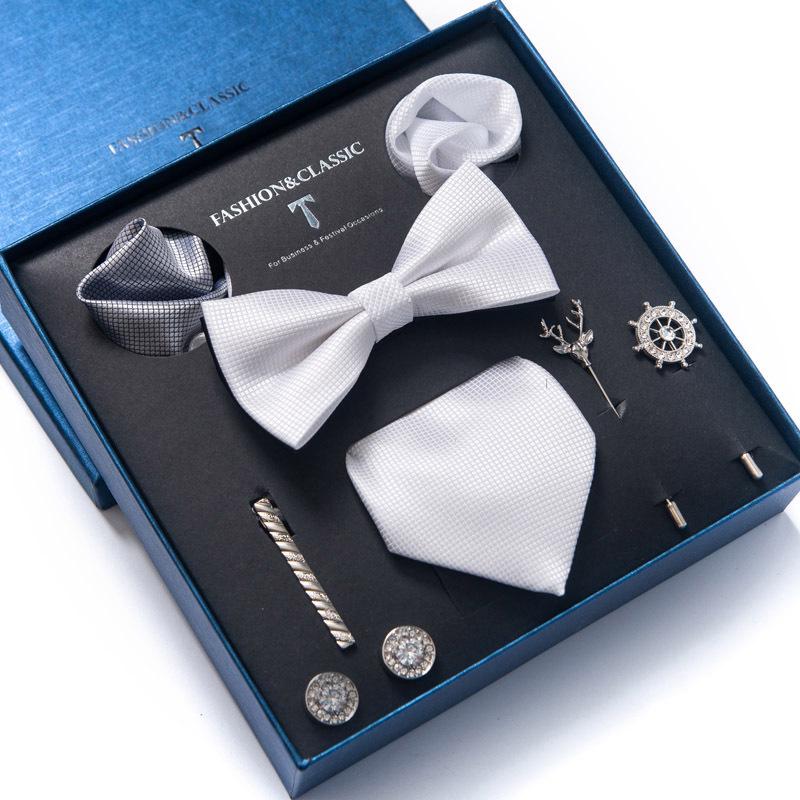 Men's 8-Piece Formal Accessory Set: Bow Tie, Corsage, Brooch, Cufflinks for Weddings.