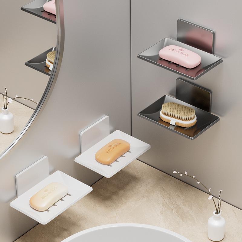 Punch-Free Wall-Mounted Aluminum Soap Holder with Drainage for Bathroom Storage