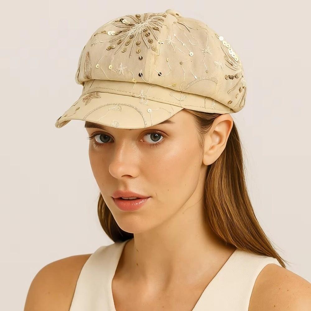 Korean Sequin Newsboy Hat Breathable Adjustable Octagonal Cap Sparkly Beret Hats Beach Travel