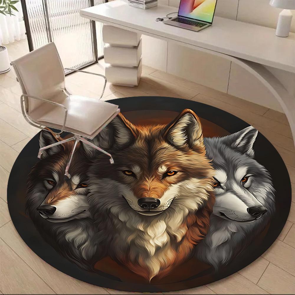 1PC Wolf Pack Office Round Area Rug, Mat Suitable ForOffice, Under Office Chairs Bedroom Living Room Home Decor, Room Deco