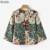 ZANZEA Women Ethnic Print Casual Round Neck 3/4 Sleeve Blouse