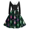 Women's Fashion V-Neck Casual Slim Christmas Printed Long Sleeve Hair Collar Dresses