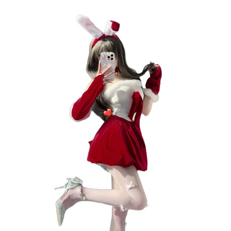 Sexy lingerie christmas robe babes bunny velvet bow sexy tube top dress pure desire