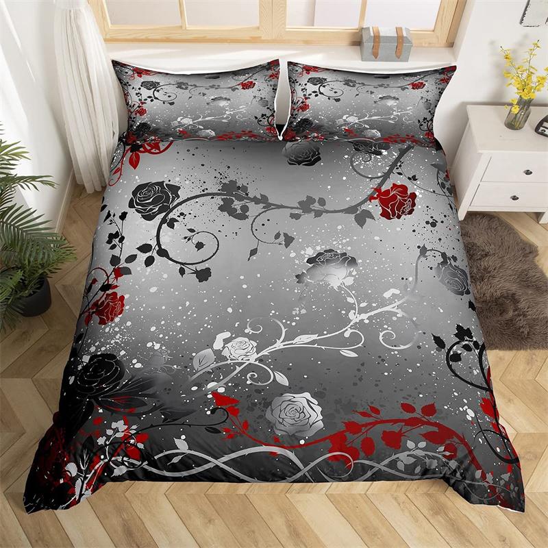 Rote Rosen Blumen Bettwäsche Set Floraler Bettbezug Romantischer Bettdeckenbezug Für Mädchen Frauen Hochzeit Valentinstag Muttertag Geschenke