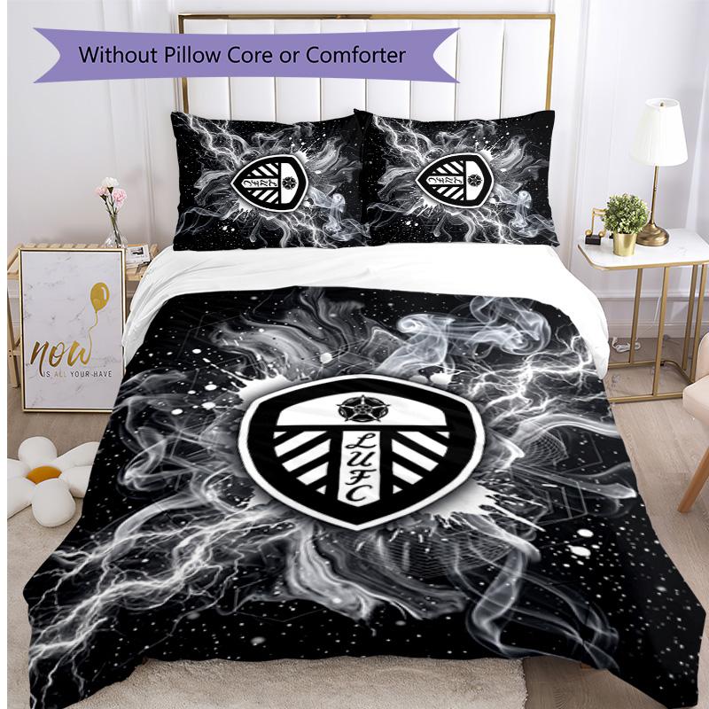 Set Lenzuola Stampa Leeds United Football 3 Pezzi, Comodo Set Copripiumino per Camera da Letto Amico della Pelle