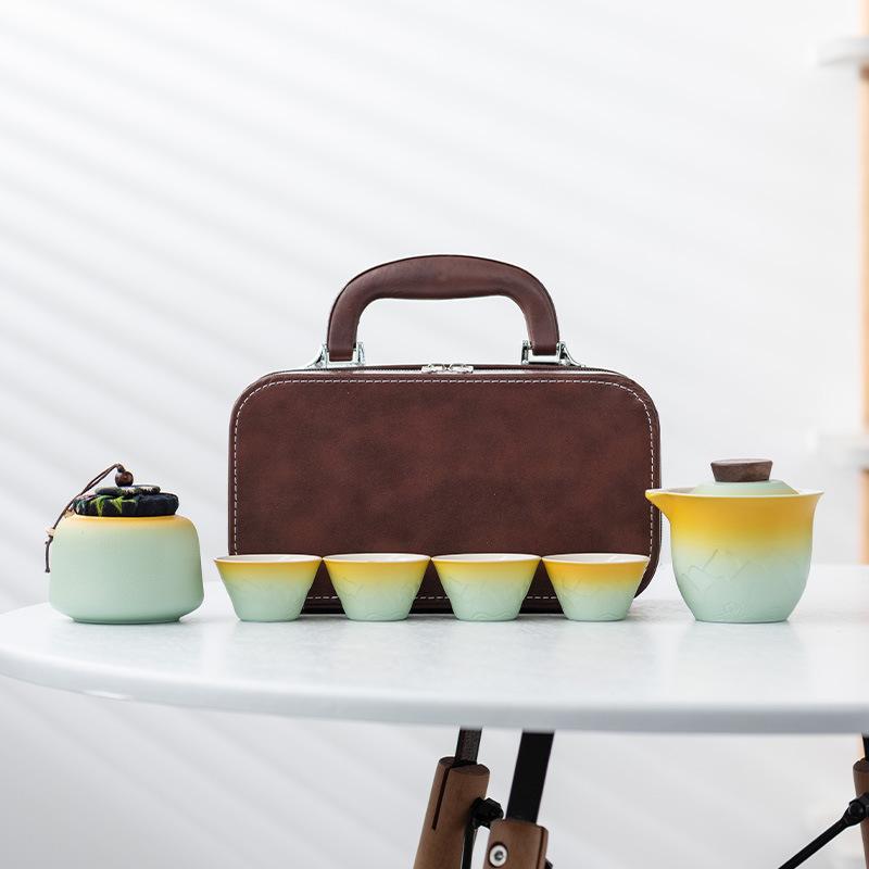 

High-end one pot and four cups ceramic travel tea set gift box hardcover Japanese-style Guochao teacher mid-autumn new gifts