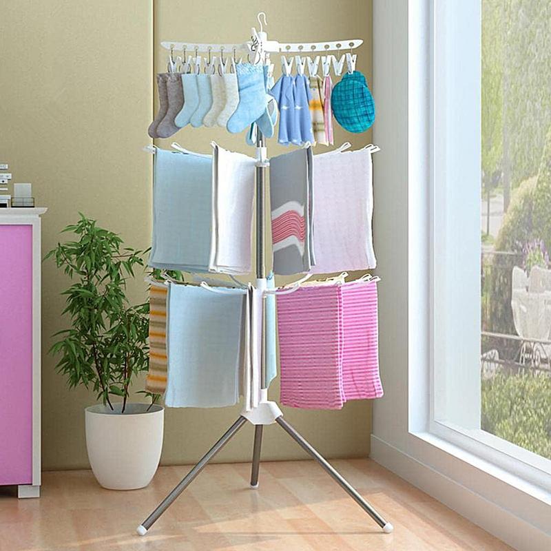 Tripod Clothes Drying Rack Portable Space Saving Height-Adjustable Stainless Steel Laundry Drying Rack Indoor Floor Clothes Rack