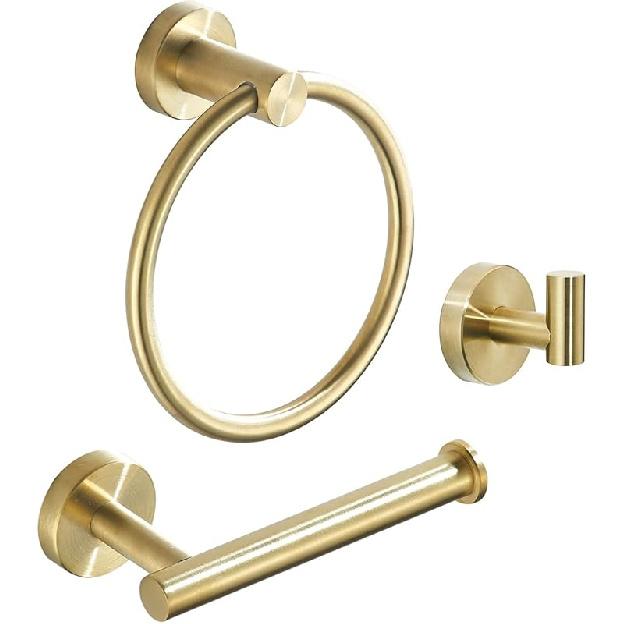 Toilet Paper Holder Towel Ring Brushed Gold Bathroom Hardware Hand Towel Holder Bathroom Accessories Set Wall Mount Stainless Steel 2 Pieces