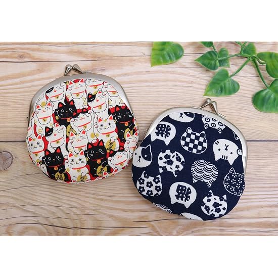 Kyosuke Made in Japan Gamaguchi (Clasp) Wallet Pouch, 100% Cotton, Cat, Approx. 12×11.5cm, Coin Purs