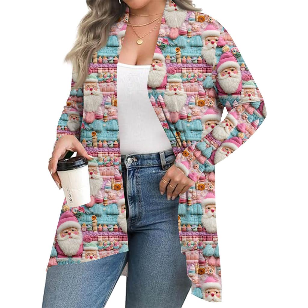 Women's Fall And Winter Fashion Casual Print Long Sleeve Mid-Length Cardigan Jacket