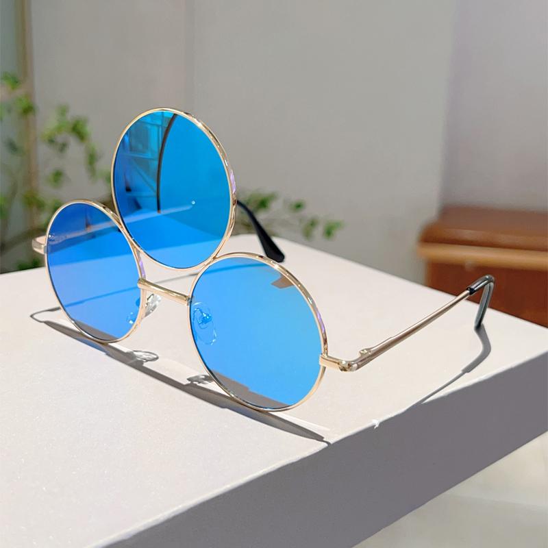 New Trendy Y2K Hip Pop Funny Shades Women Ins Brand Design Decor Sunglasses Retro Round Metal Travelling Sun Glasses