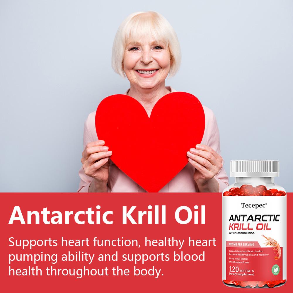 Najwyższej jakości olej z kryla antarktycznego 1000 mg - Suplement kwasów tłuszczowych Omega-3 z fosfolipidami dla wsparcia serca, mózgu i stawów