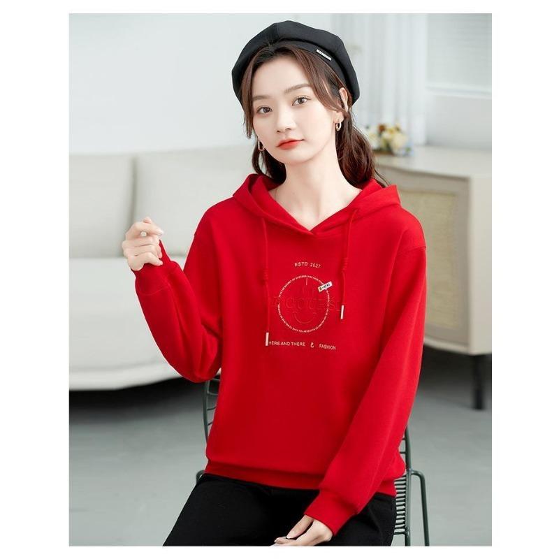 

Женская толстовка с капюшоном весенне-осенняя тонкая новая с длинным рукавом топ синий свободный приталенный повседневный L красный