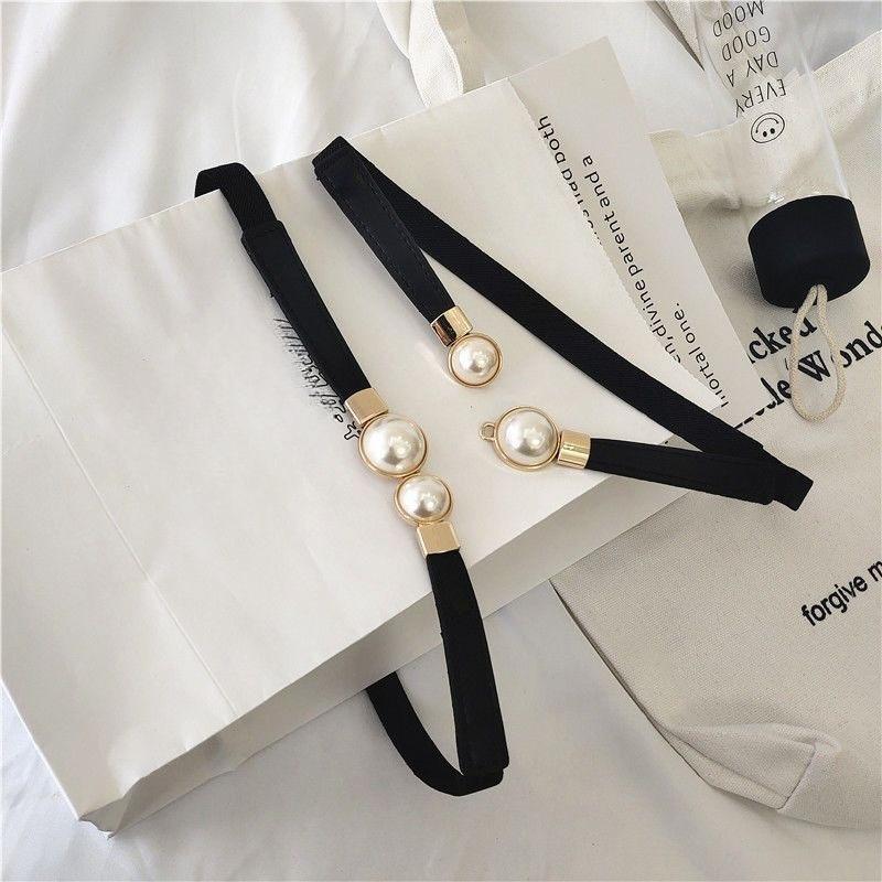 Pearl Belt Women's Elastic Thin Belt Women's Decoration with Skirt Fashionable and Simple Buckle Thin Belt